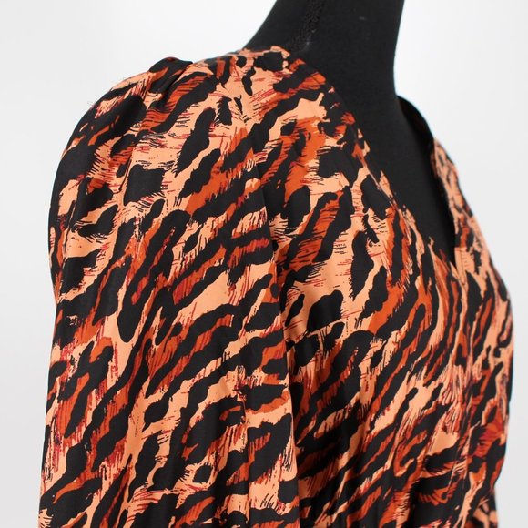 Sandro Lunas Abstract Leopard Print Silk Belted Dress 1 Long Sleeves V-Neck Mini - Picture 3 of 8